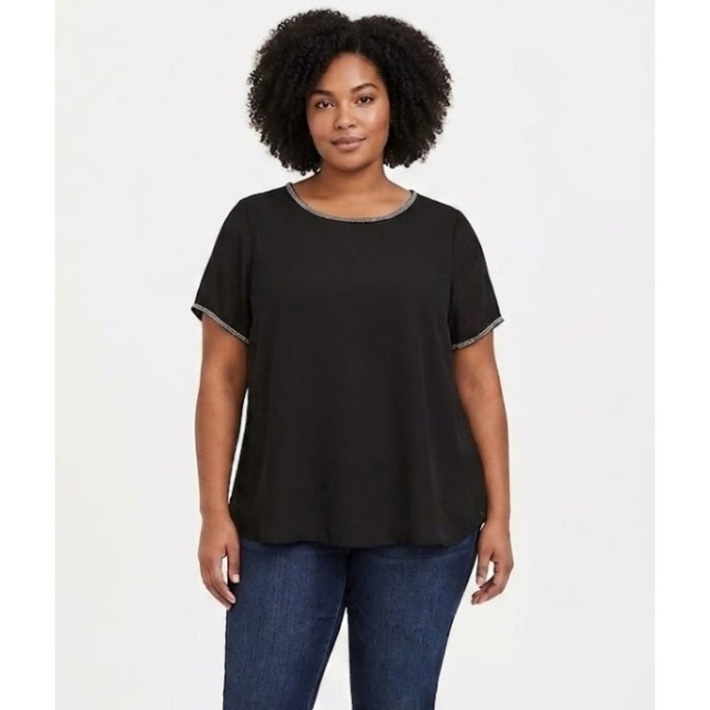 Torrid size 3X Black Beaded Crew Neck Soft Flowy Short Sleeve Blouse